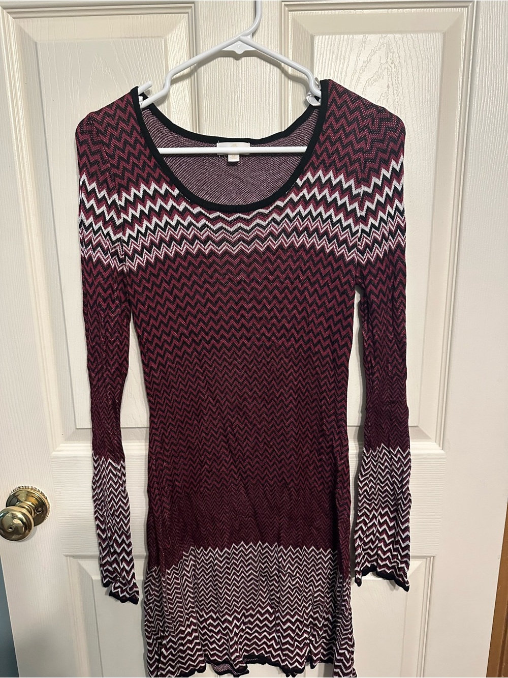 Charming Charlie Burgundy and White Zigzag Tunic
